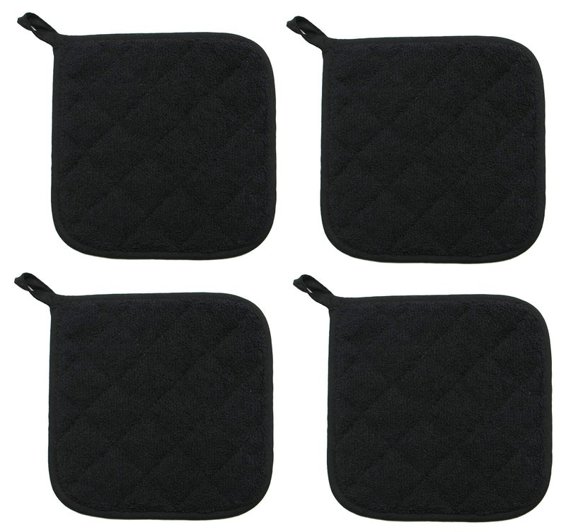 GQZLUCK Cotton Pot Holders Cotton Made Machine Washable Heat Resistant Everyday Kitchen Basic Terry Pot Holder, Hot Pads, Trivet for Cooking and Baking Set of 4 (Black) - Image 2